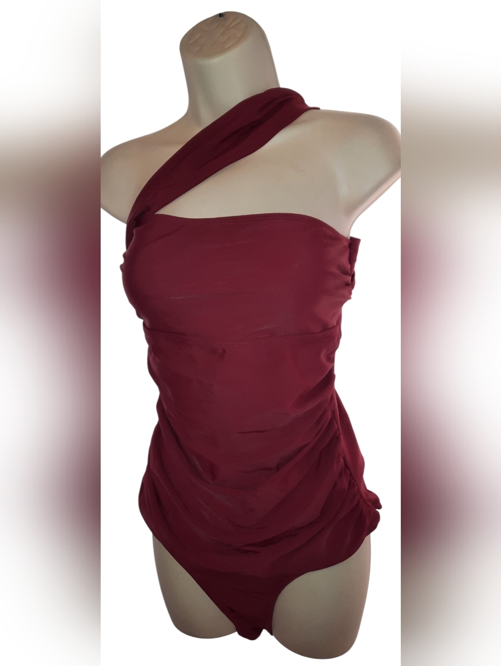 One-Shoulder Burgundy Women's Swim Bikini - Picture 3 of 13